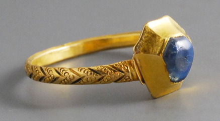 Bague De Fiançailles Ancienne En Or Blanc Avec Saphir - Taille 56, Occasion